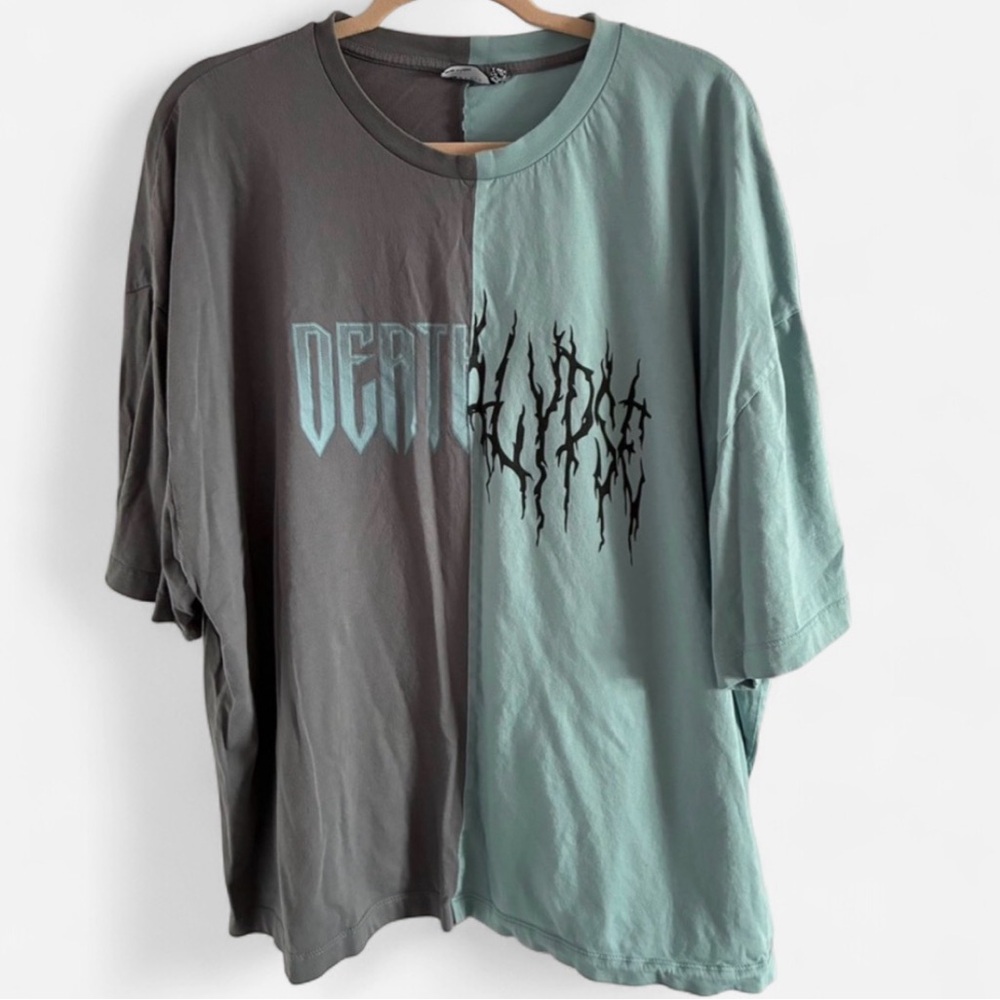 ASOS Design Cotton Grunge Style Gray and Mint Graphic Tee XL